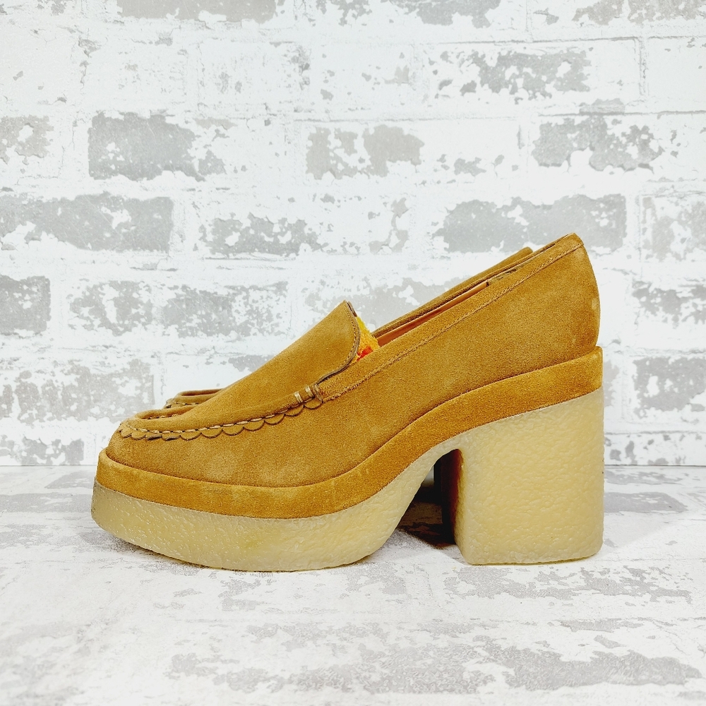 New MARC FISHER Lina Tan Suede Heeled Platform Loafers A945